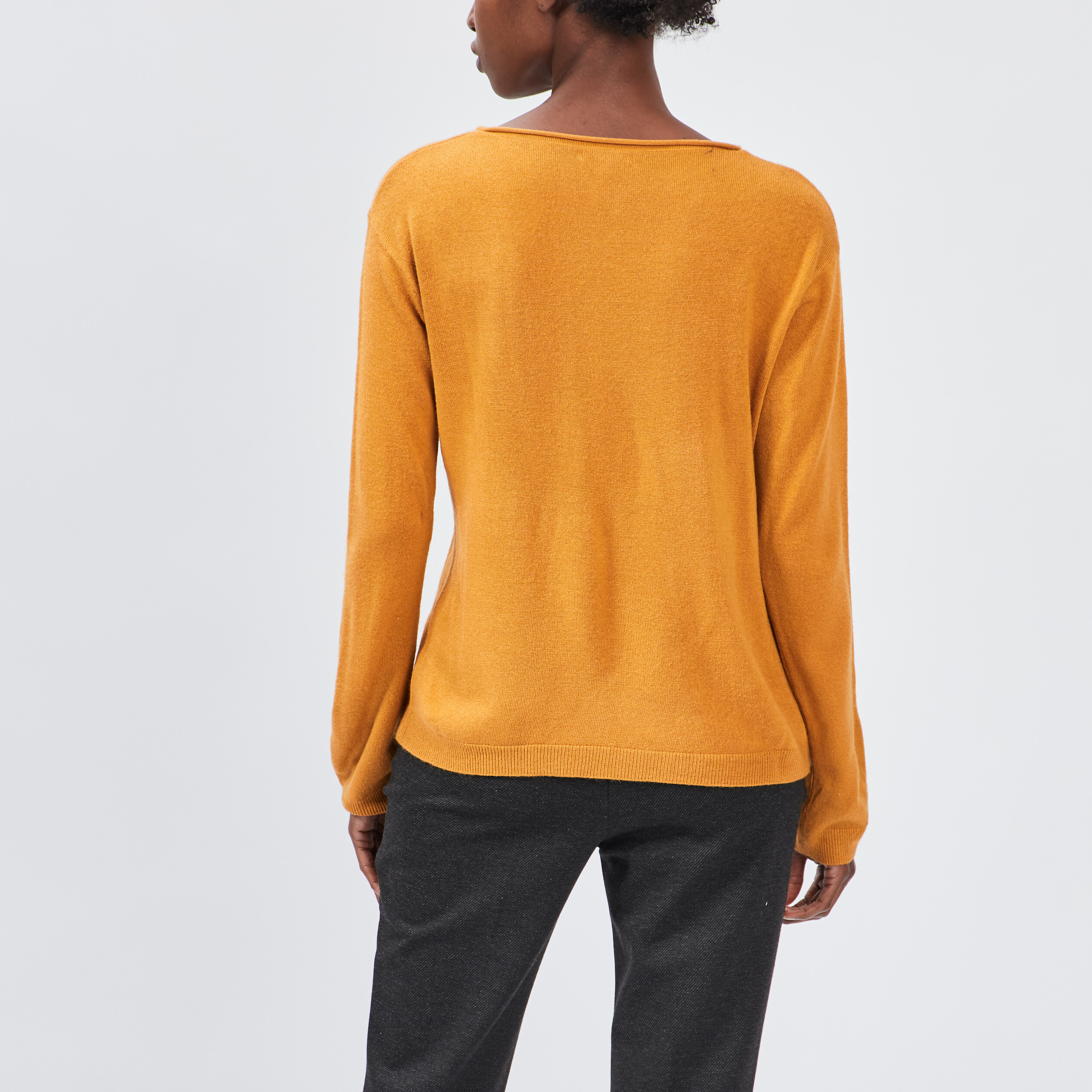 Pull avec col rond jaune moutarde femme | La Halle