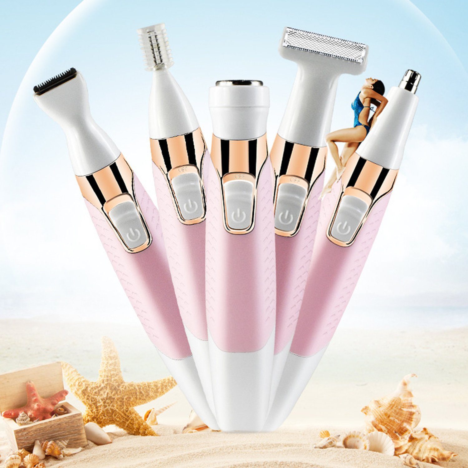 Scheiffy Elektrokörperrasierer Beauty-Trimmer Intimrasierer für frauen,5 in 1,USB-Aufladung