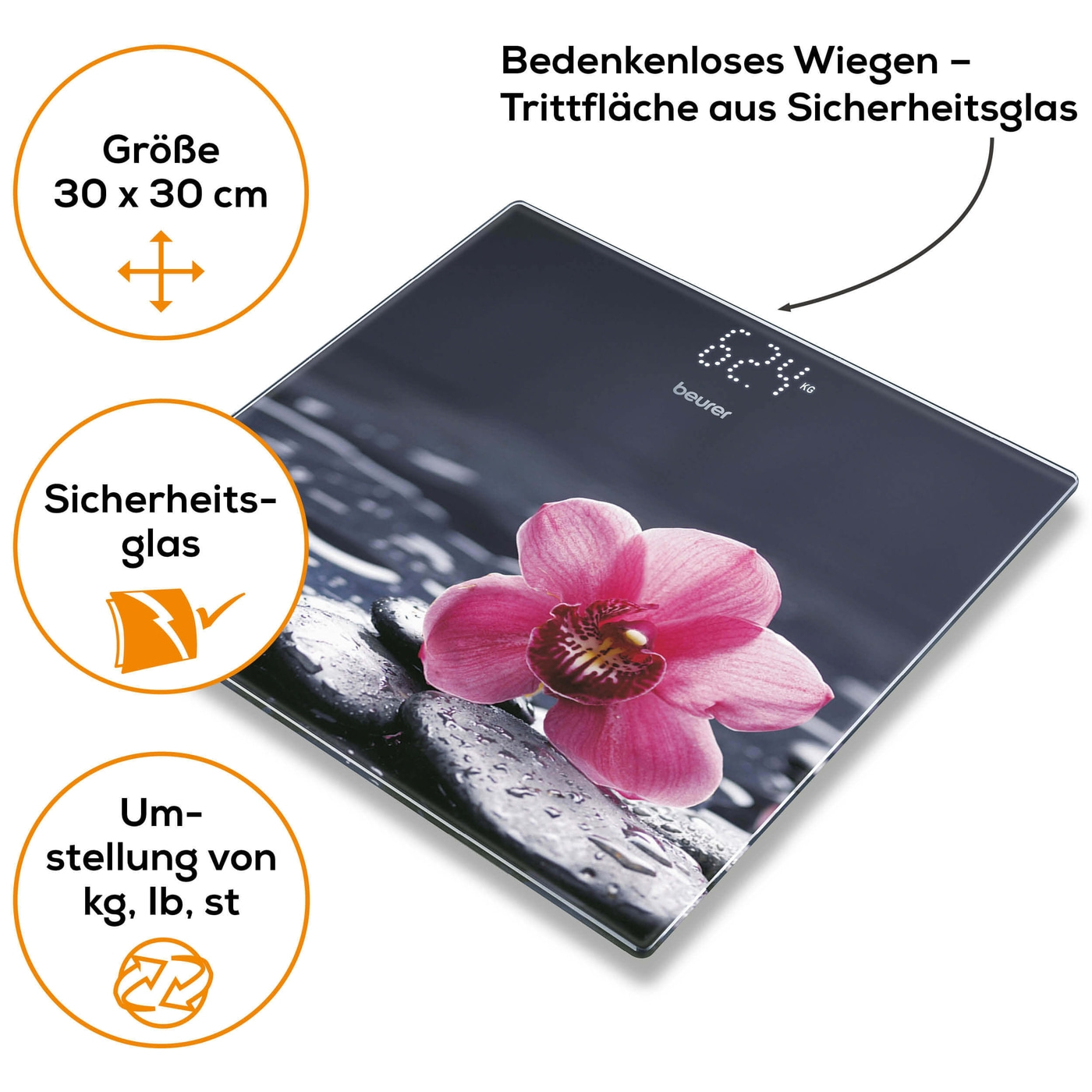 Beurer Glaswaage GS 215 Relax-Personenwaage aus Glas mit unsichtbarem Magic-Display - bis 180 kg