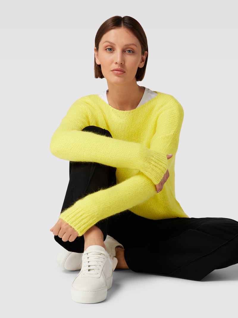 Strickpullover mit Rundhalsausschnitt in neon gelb