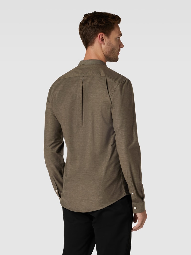 Slim Fit Freizeithemd mit Stehkragen Modell 'Superflex' in olivgrün
