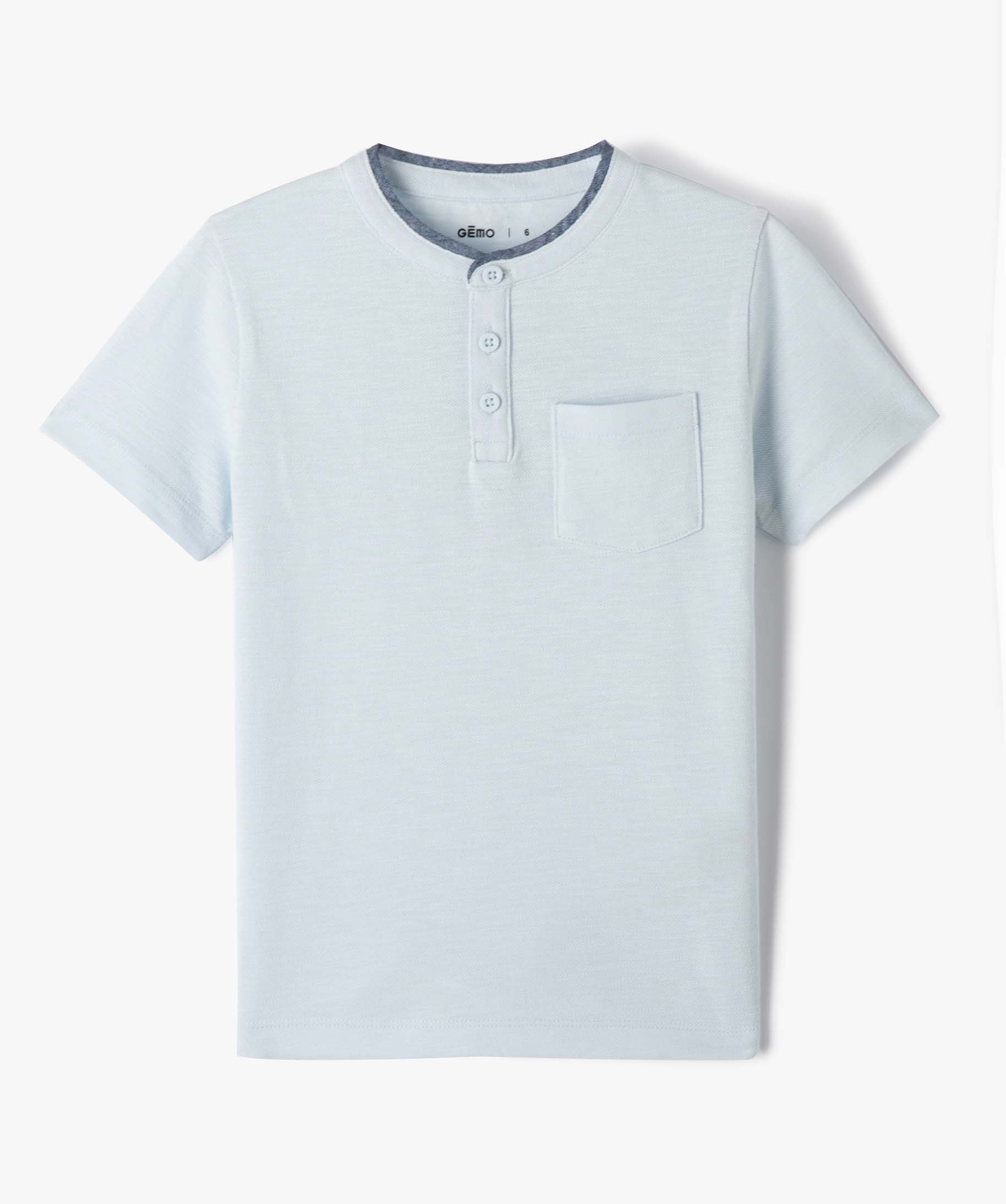 Tee-shirt Garçon esprit polo en maille piquée bleu | GEMO