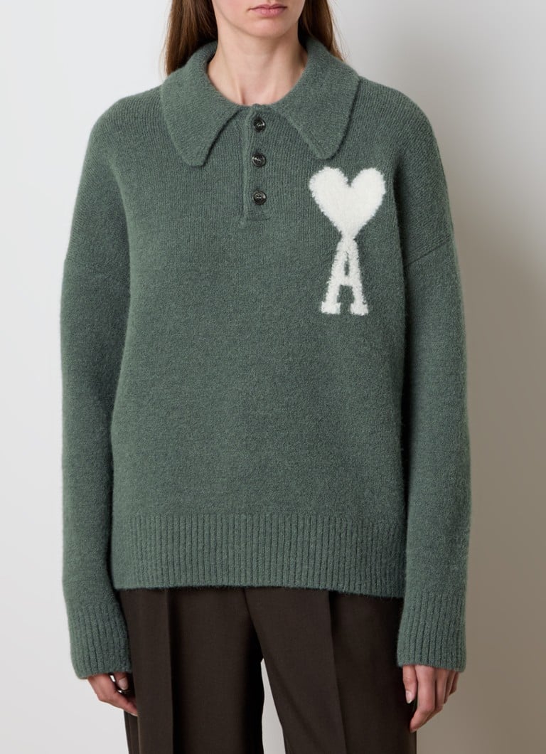 Maglione AMI Paris a maglia grossa in misto lana d'alpaca con logo lavorato a maglia.
