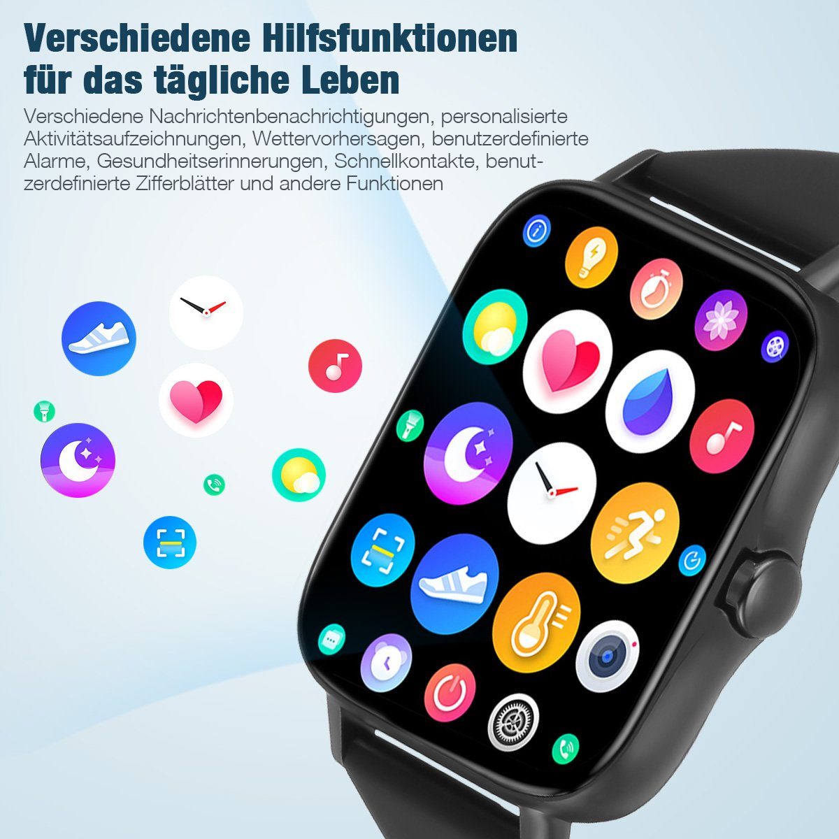 ombar Smartwatch Damen Herren,1,7 Zoll Touchscreen Fitnessuhr Smartwatch (Fitnessuhr mit Telefonfunktion/WhatsApp Notiz,Smartwatch Fitness Tracker Uhr IP67 Wasserdicht,1.70