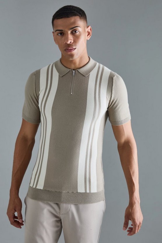 Kurzärmliges Muscle-Fit Poloshirt mit Streifen