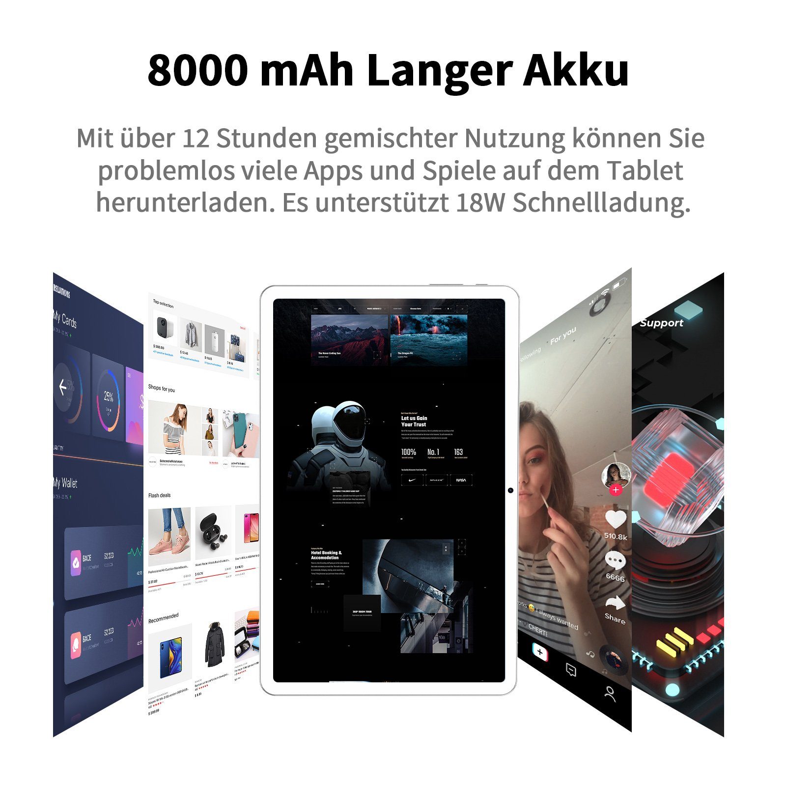 Ulife VASOUN M50, 8000mAh Akku, 16GB RAM, 256GB ROM Tablet (10,4