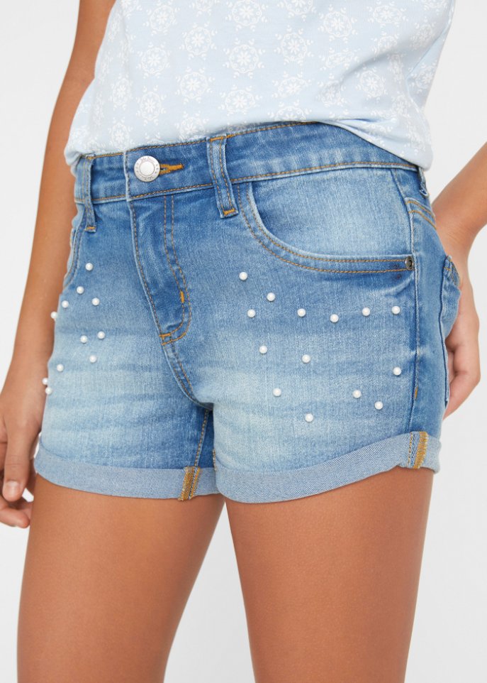 Mädchen Jeans-Shorts mit Perlen
