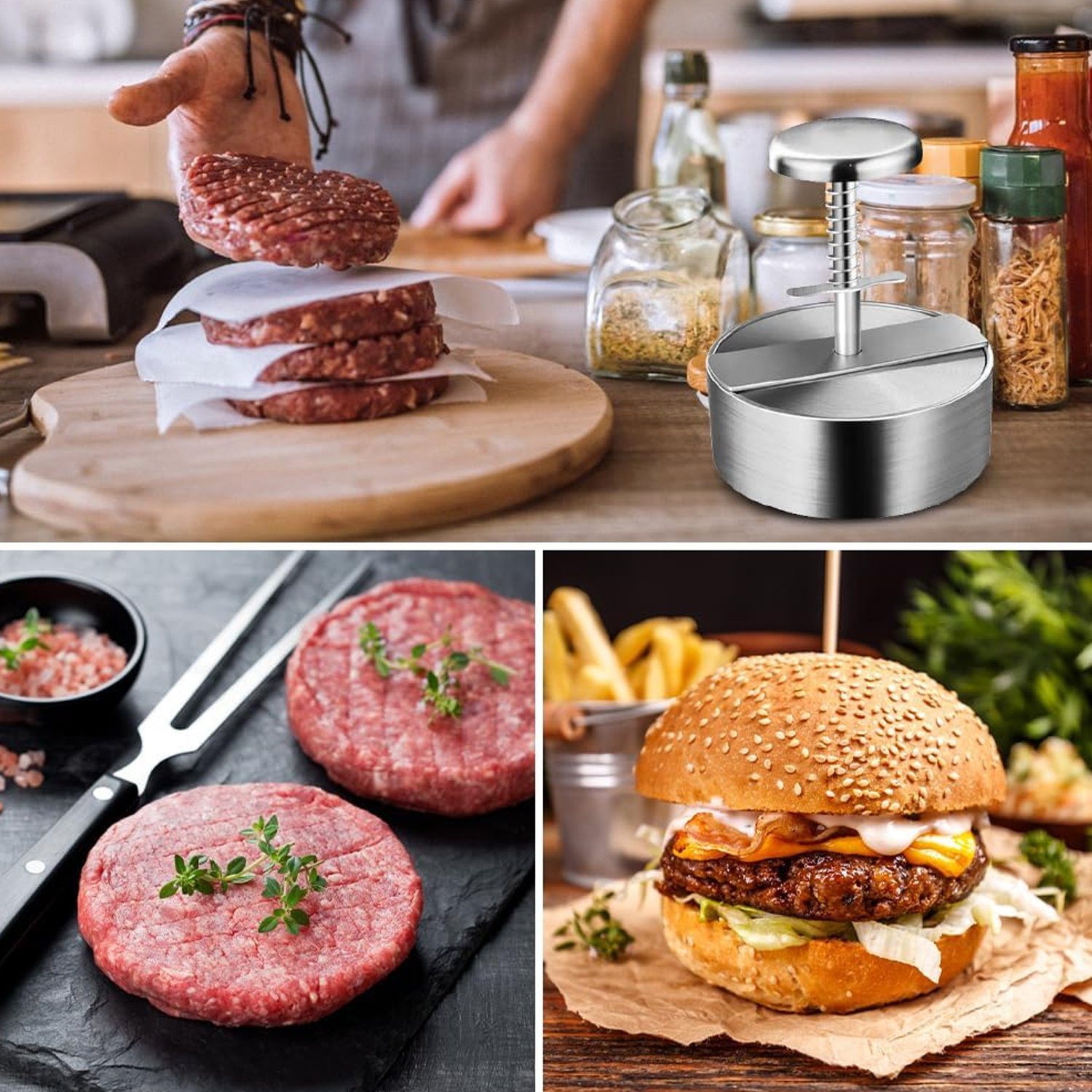 AKKEE Burgerpresse Burgerpresse, 304 Edelstahl Burgerpresse, 11cm Hamburger Patty Maker (1 St), Patty Fleischpresse Fleischform Küchenwerkzeug