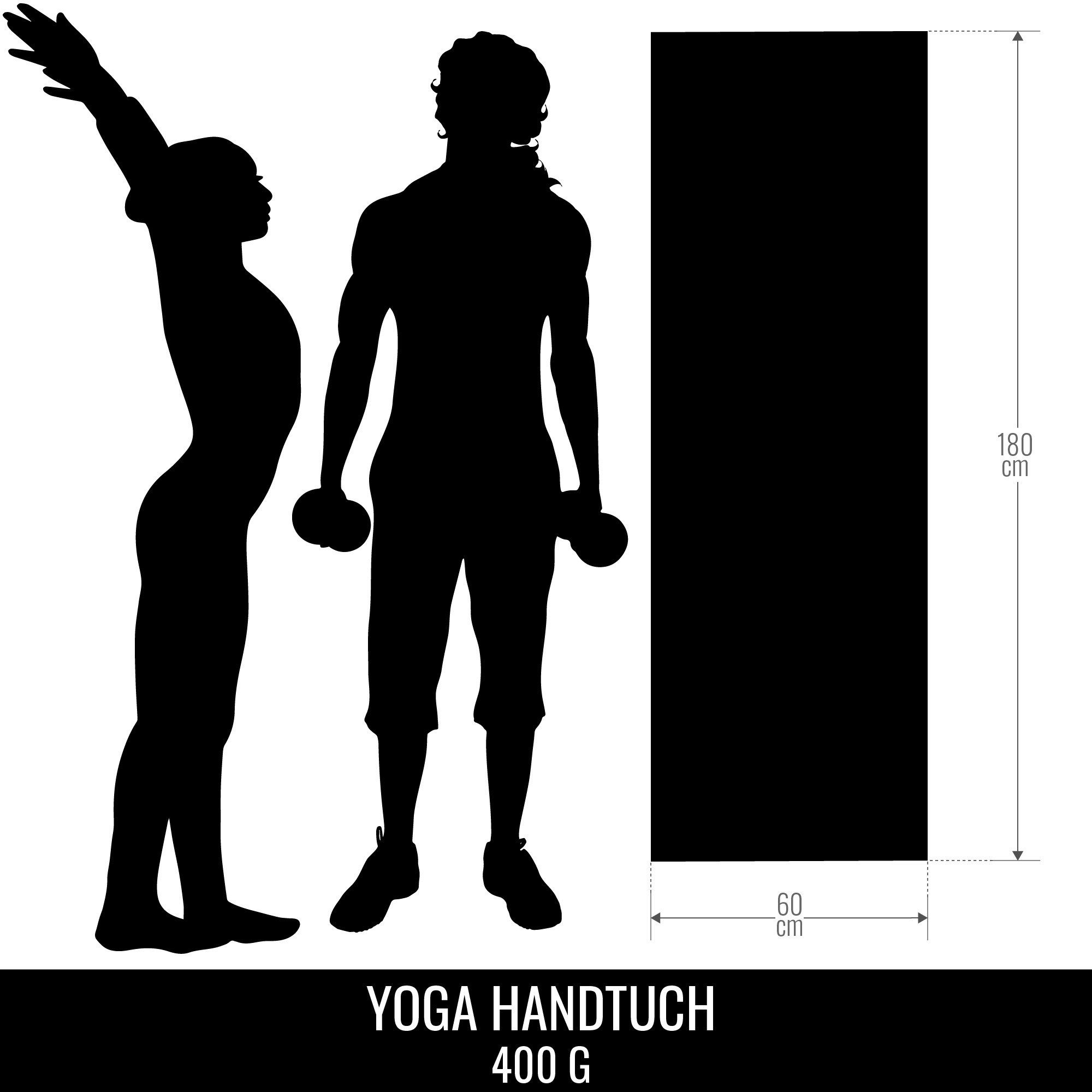 GORILLA SPORTS Sporthandtuch Yoga Handtuch 180x60cm, Towel, Strandtuch, Saugfähig, Schnelltrocknend