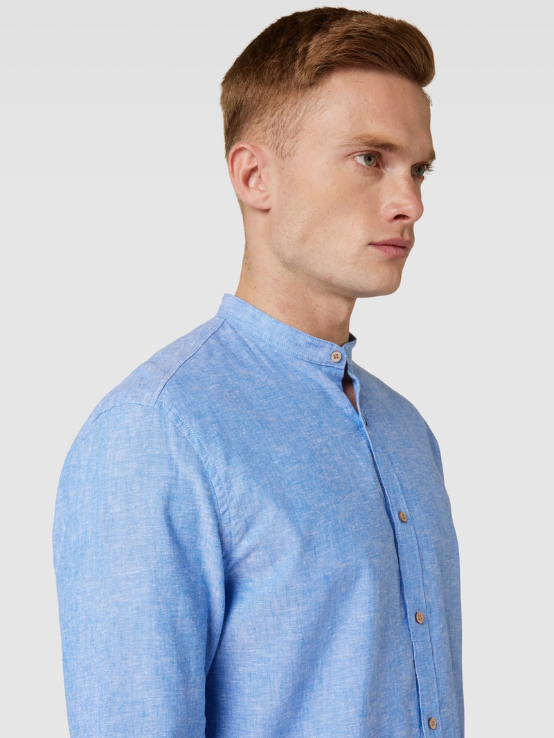 Tailored Fit Freizeithemd mit Stehkragen in royalblau