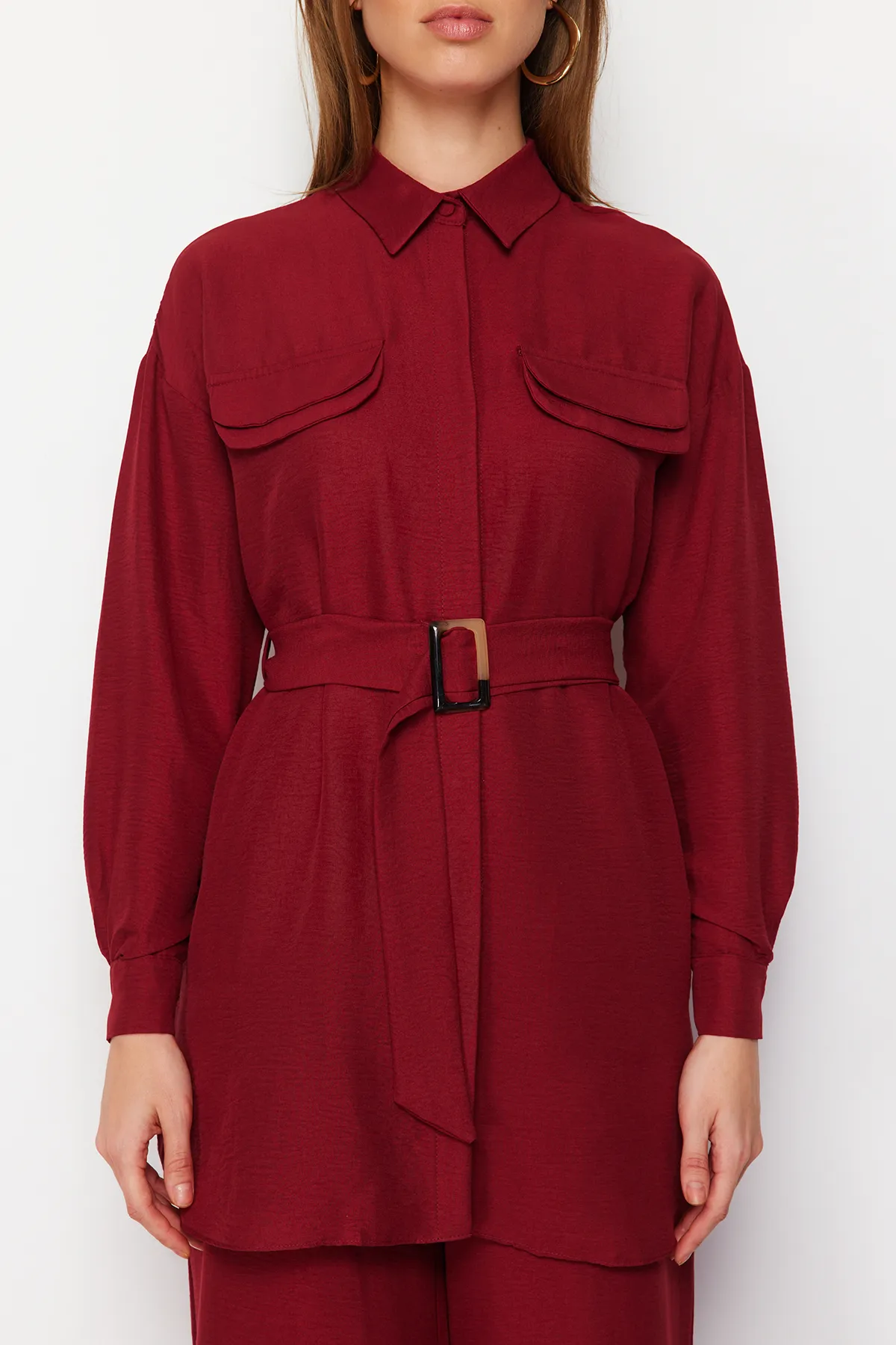 Trendyol Modest  Rotes gewebtes Oberteil- und Unterteil-Set TCTSS24US00061