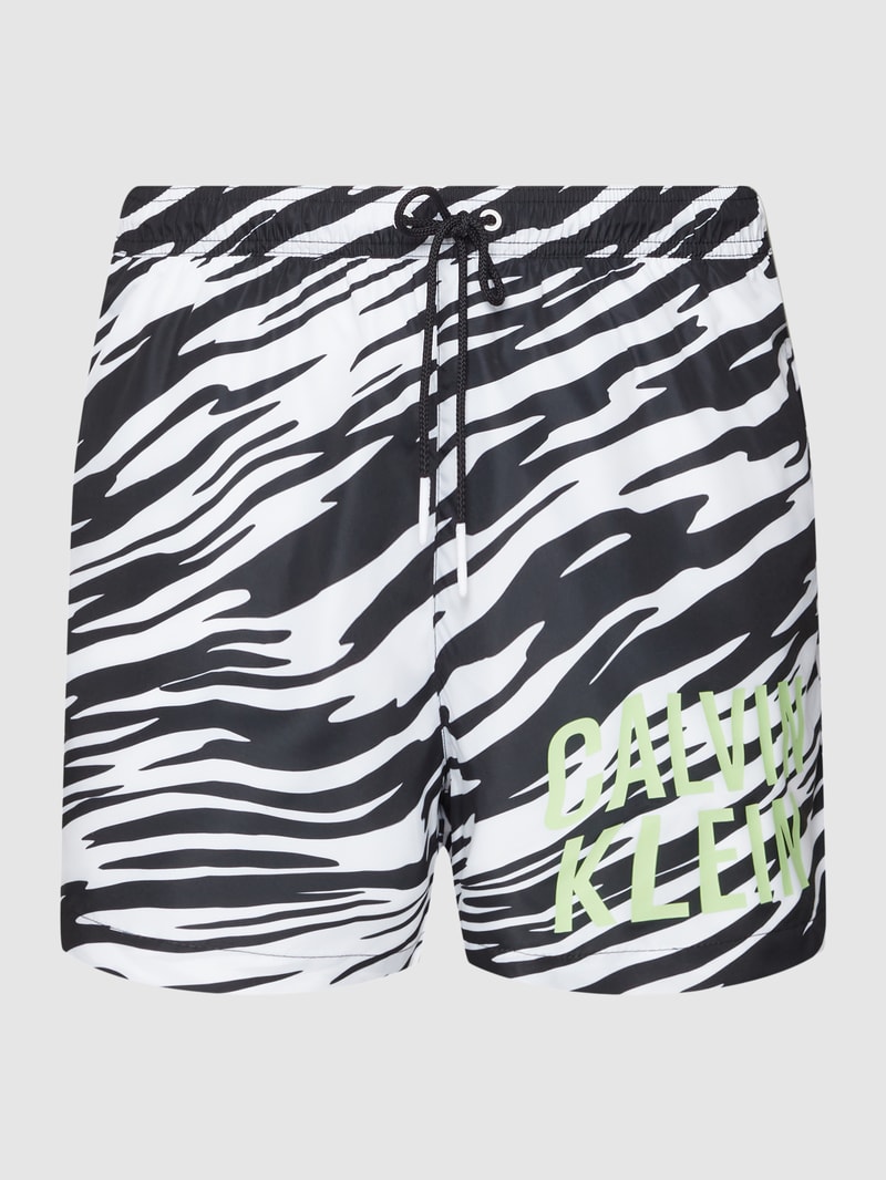 Badehose mit Label-Print Modell 'MEDIUM' in weiß
