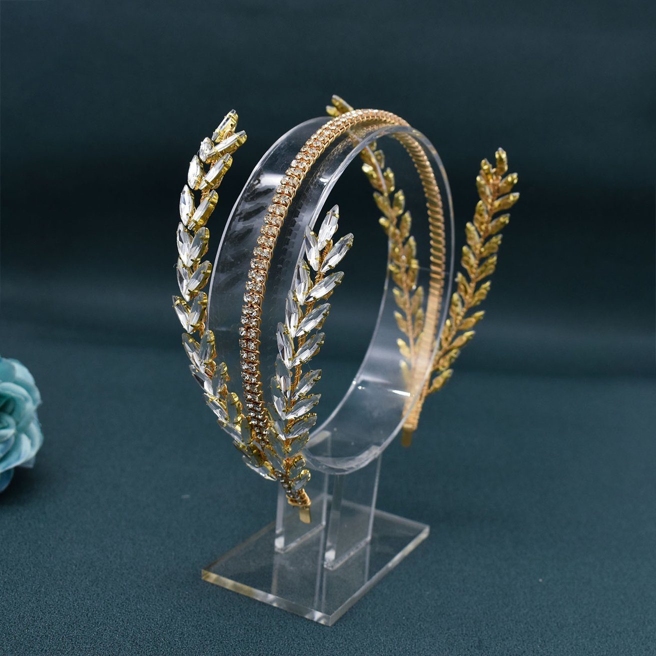 HOHEA H Haarband Goldene Haaraccessoires, Perlenhaarnadeln, goldene Krone, 1-tlg., Kristall-Stirnband, Hochzeits-Haarschmuck, Braut-Haarschmuck, Stirnband Blumengirlande Blumenwunder