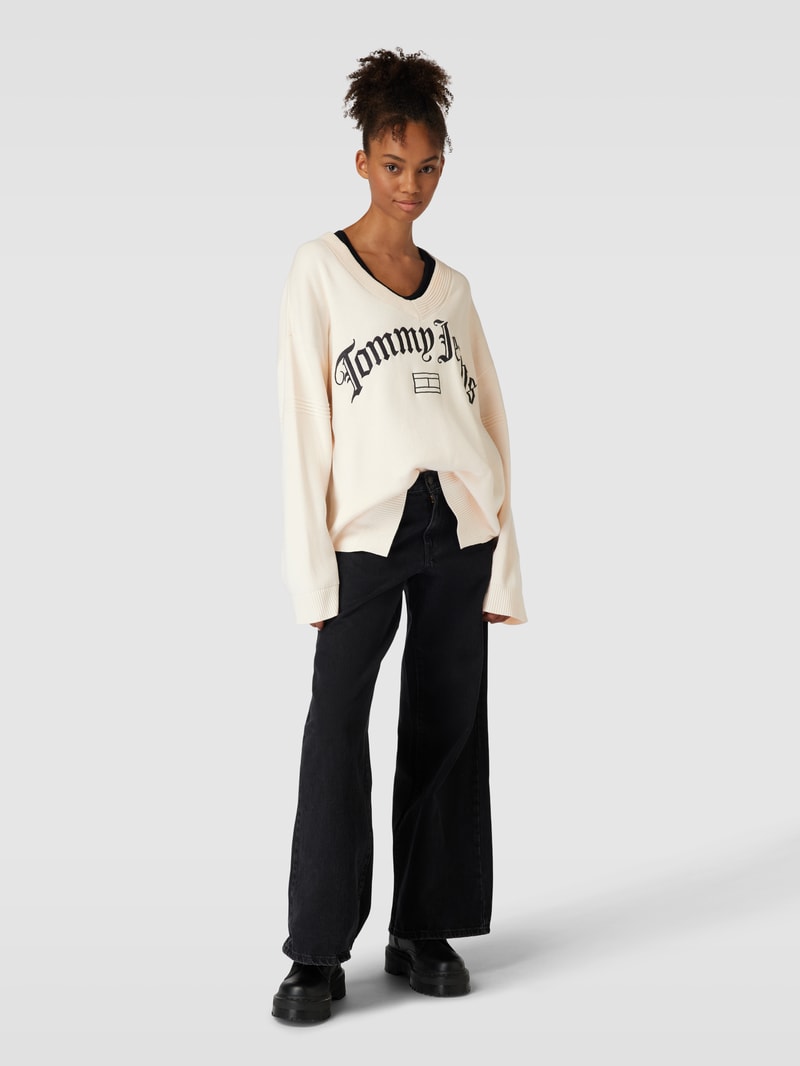 Strickpullover mit Label-Stitching Modell 'GRUNGE' in offwhite