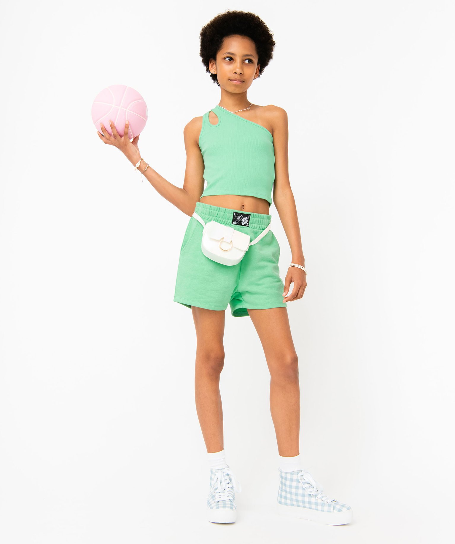 Débardeur fille coupe courte et asymétrique vert | GEMO