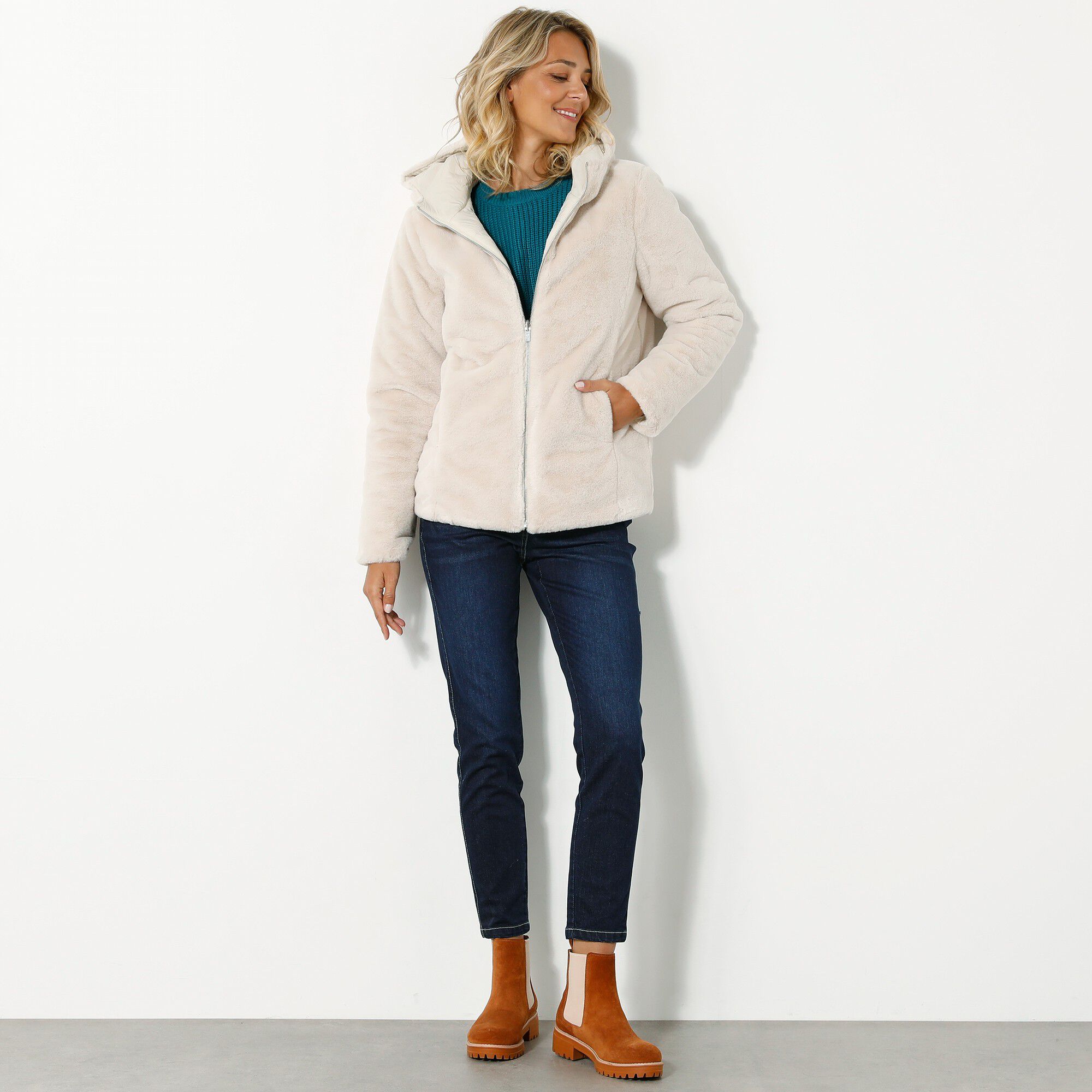 Veste fausse fourrure réversible en doudoune