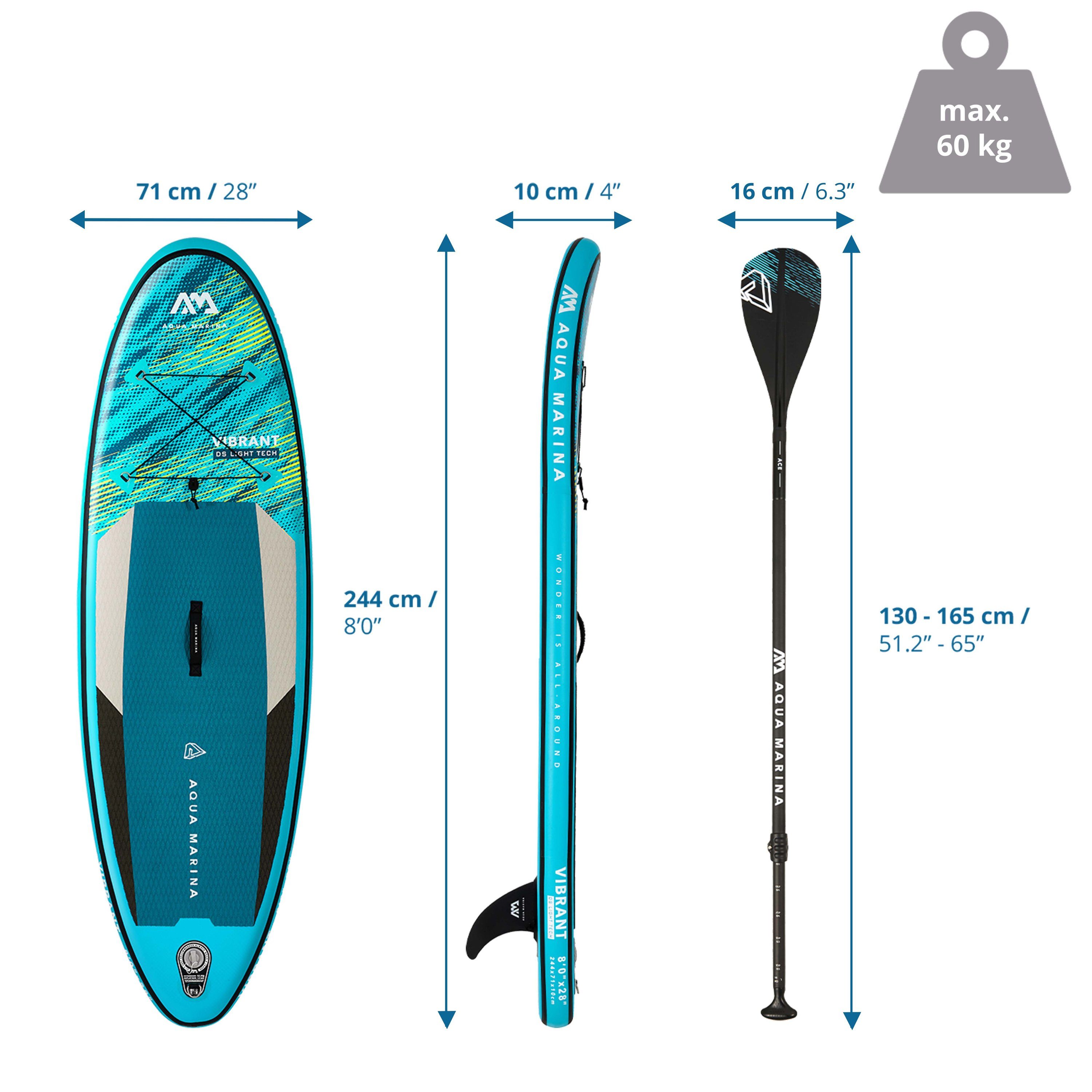 Aqua Marina Inflatable SUP-Board SUP aufblasbar VIBRANT Polyvinylchlorid (Pvc), Aufblasbares Board, (Set)