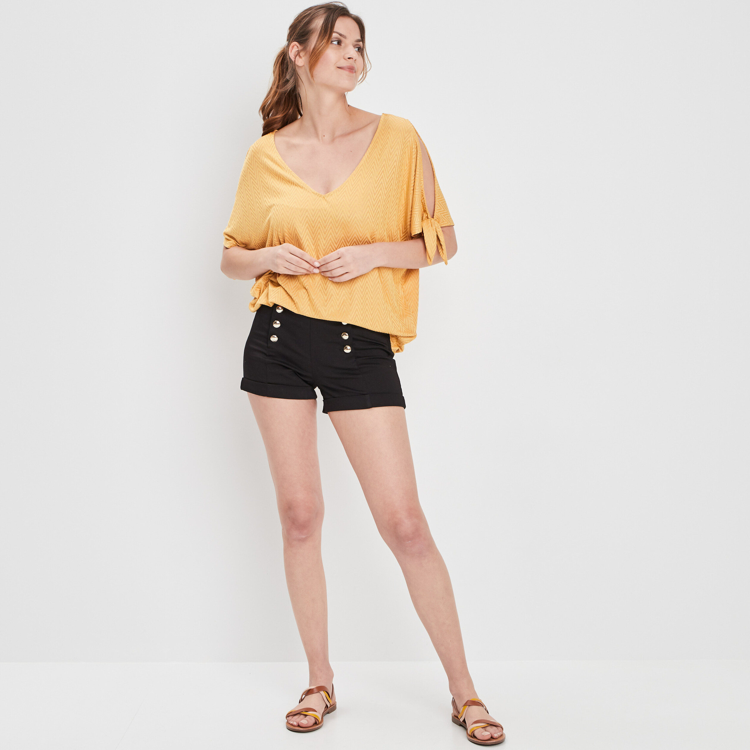 T-shirt manches courtes jaune femme | La Halle