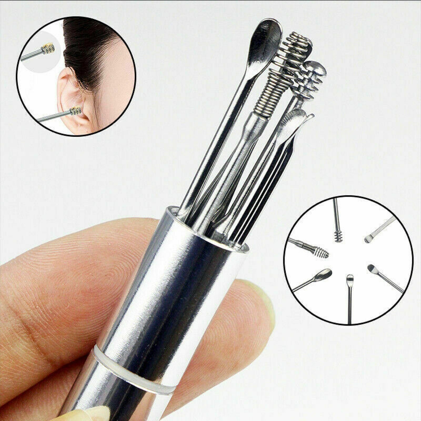 COOL-i ® Ohrenreiniger, 6-tlg., 6 in 1 Ohrreiniger aus Edelstahl mit Aufbewahrungskiste