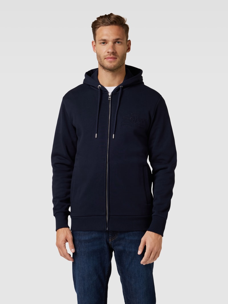 Sweatjacke mit Label-Stitching in marineblau