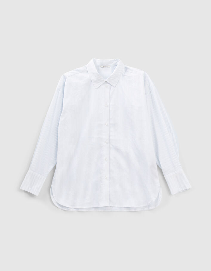 Chemise écrue à fines rayures bleu ciel Femme