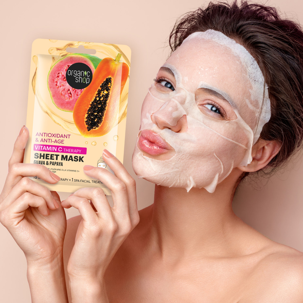 organic shop Masque tissu Antioxydant & Anti-âge – Goyave et Papaye Masque Tissu
