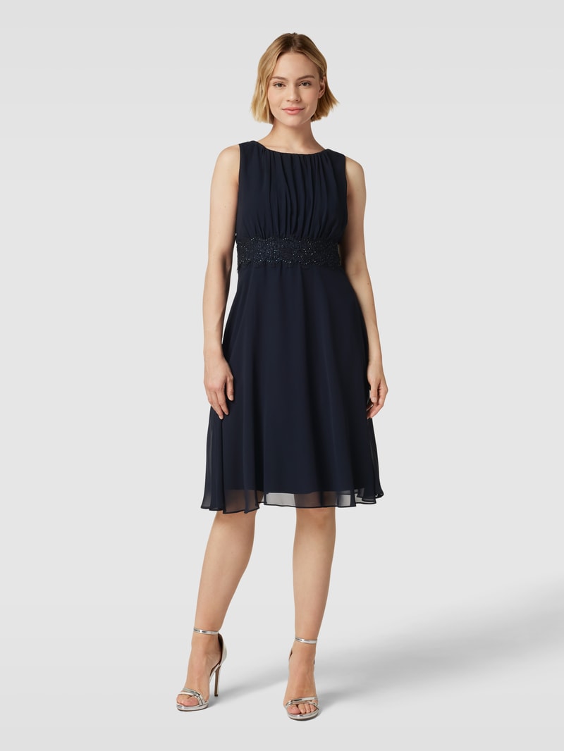 Cocktailkleid mit Ziersteinbesatz in marineblau meliert