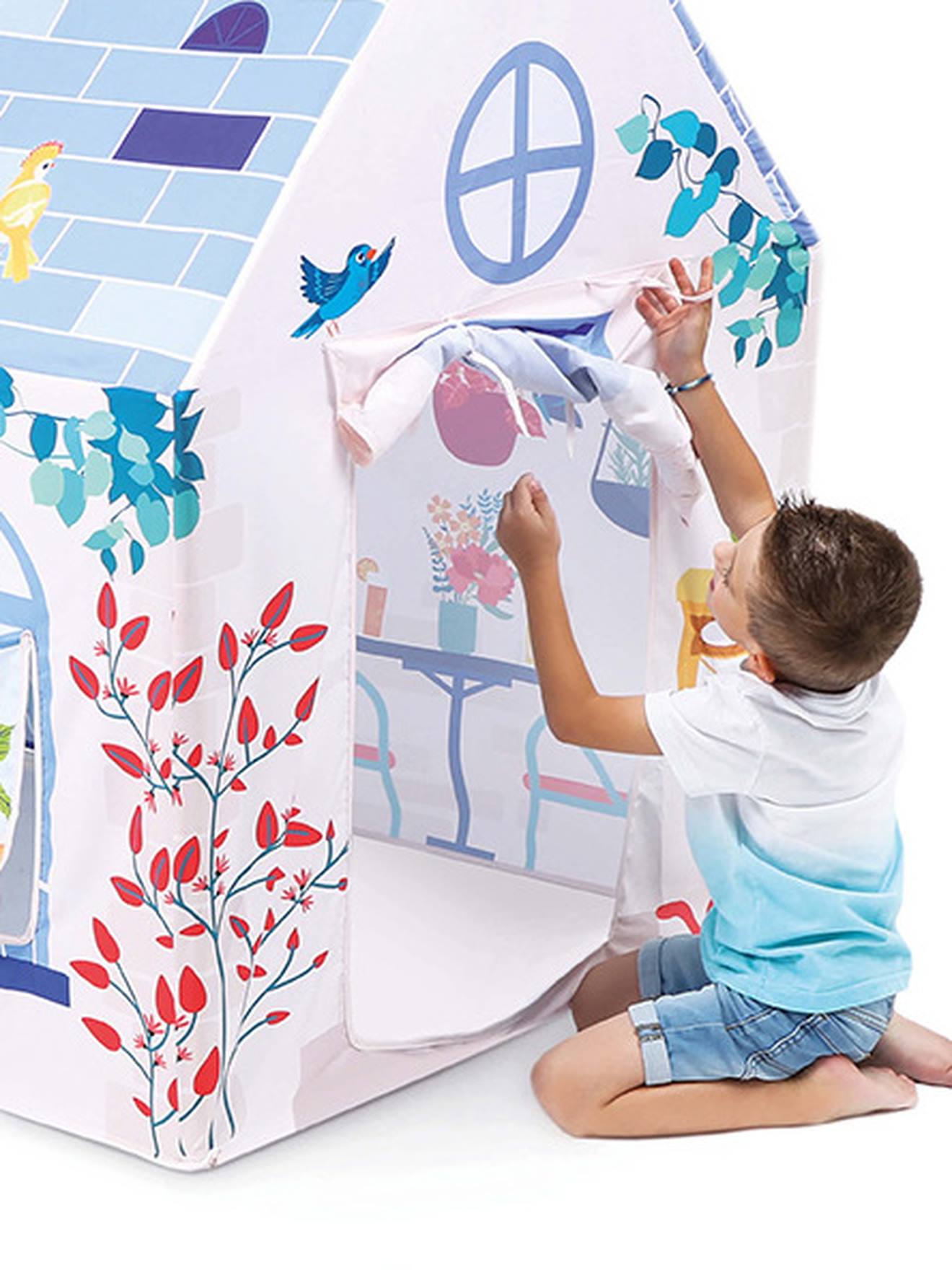 Ludi Kinder Spielzelt, Spielhaus MEIN ERSTES HAUS LUDI - weiß/mehrfarbig bedruckt