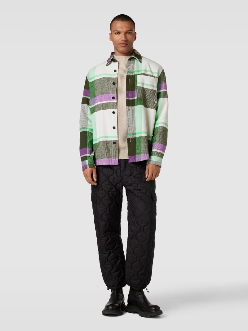 Hemdjacke mit Tartan-Karo in dunkelgrün