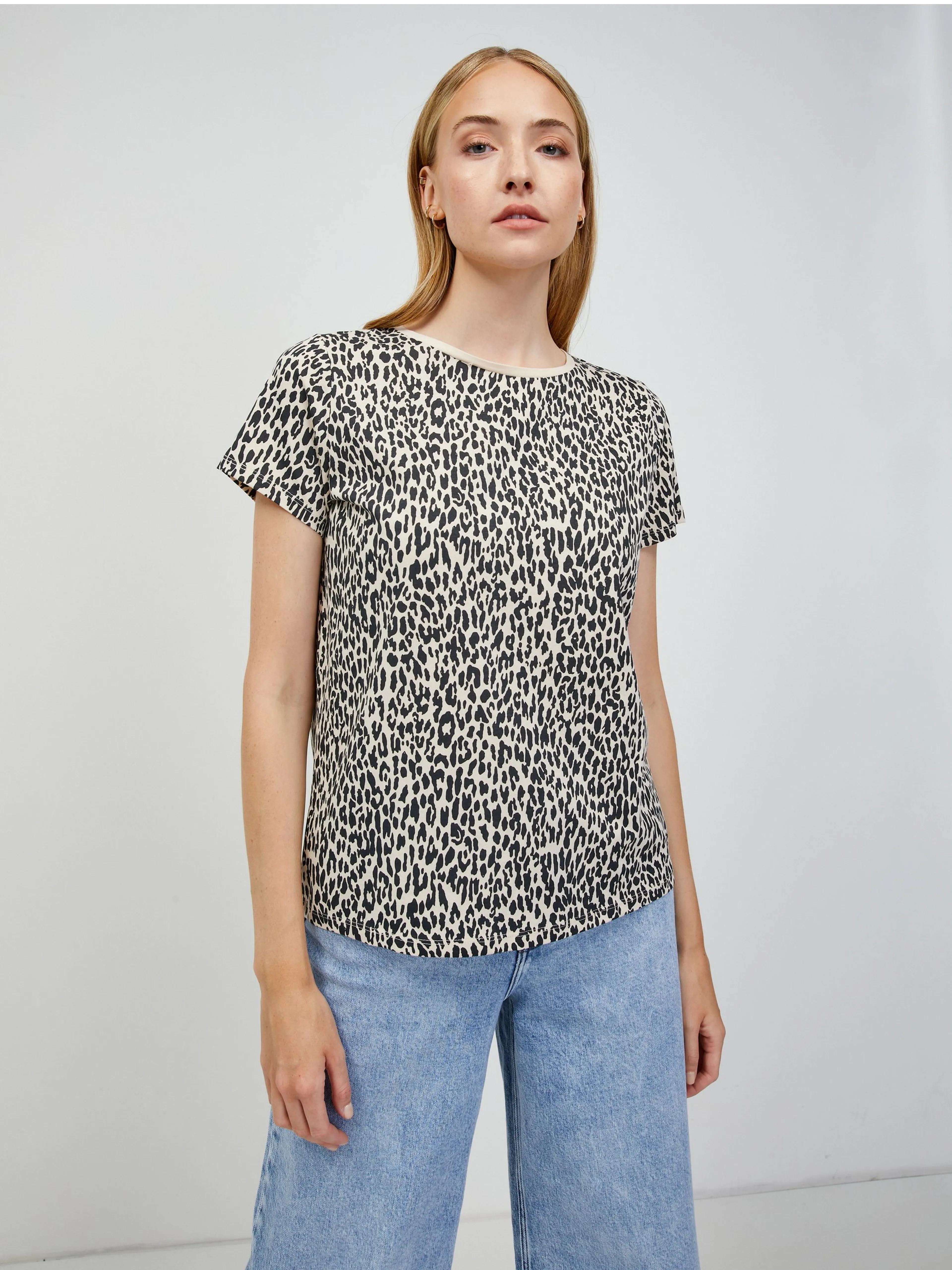 Beigefarbenes T-Shirt mit Tiermuster ORSAY