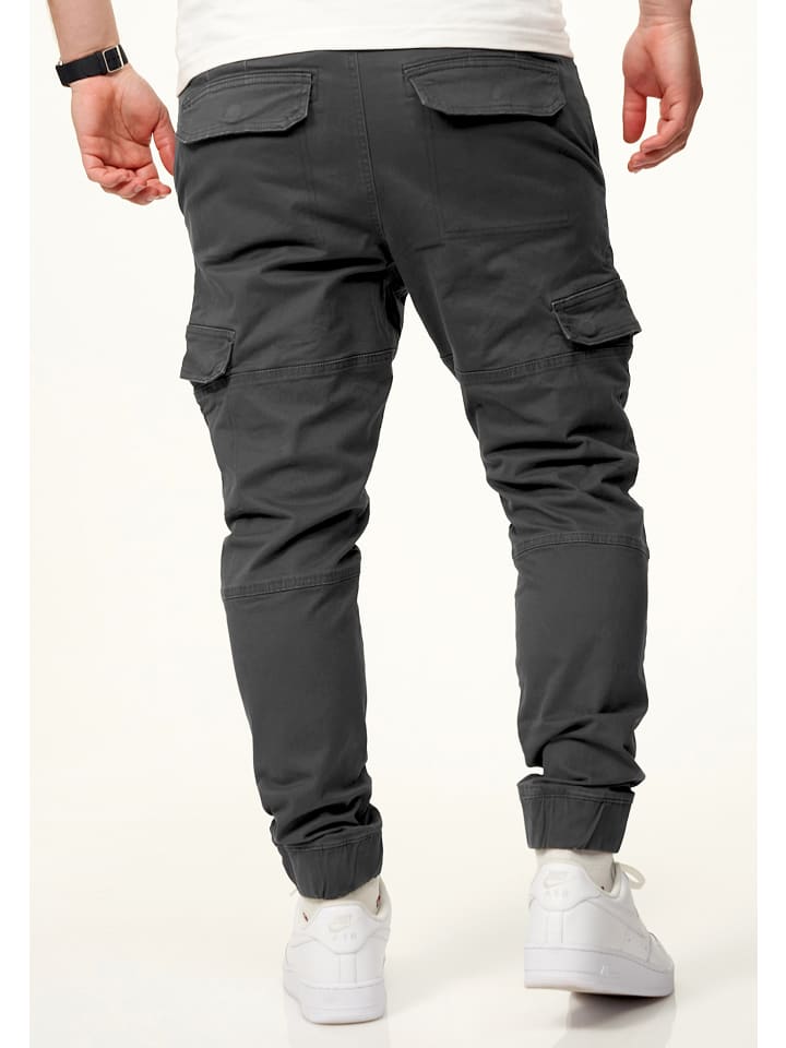 DAILY COTTON Cargohose - mit elastischen Beinbündchen Jogger-Hose Jeans in Dunkelgrau günstig kaufen