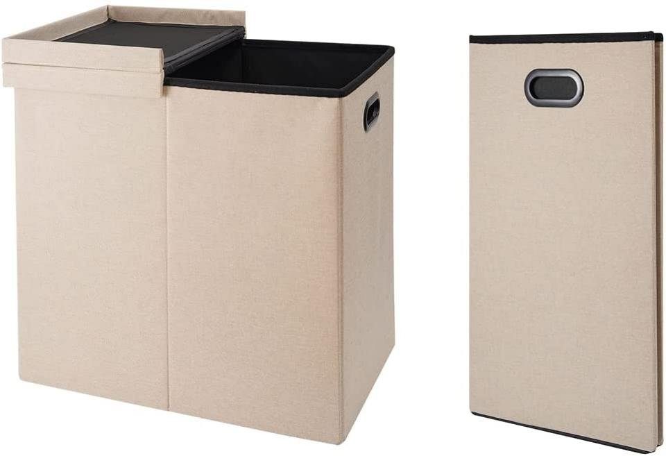 GREELUE Wäschekorb 115L Doppel-Wäschekorb mit Deckel,und abnehmbaren Wäschesäcke Faltbar, Schmutziger Kleiderkorb,Raumaufbewahrung für Schlafzimmer, Badezimmer