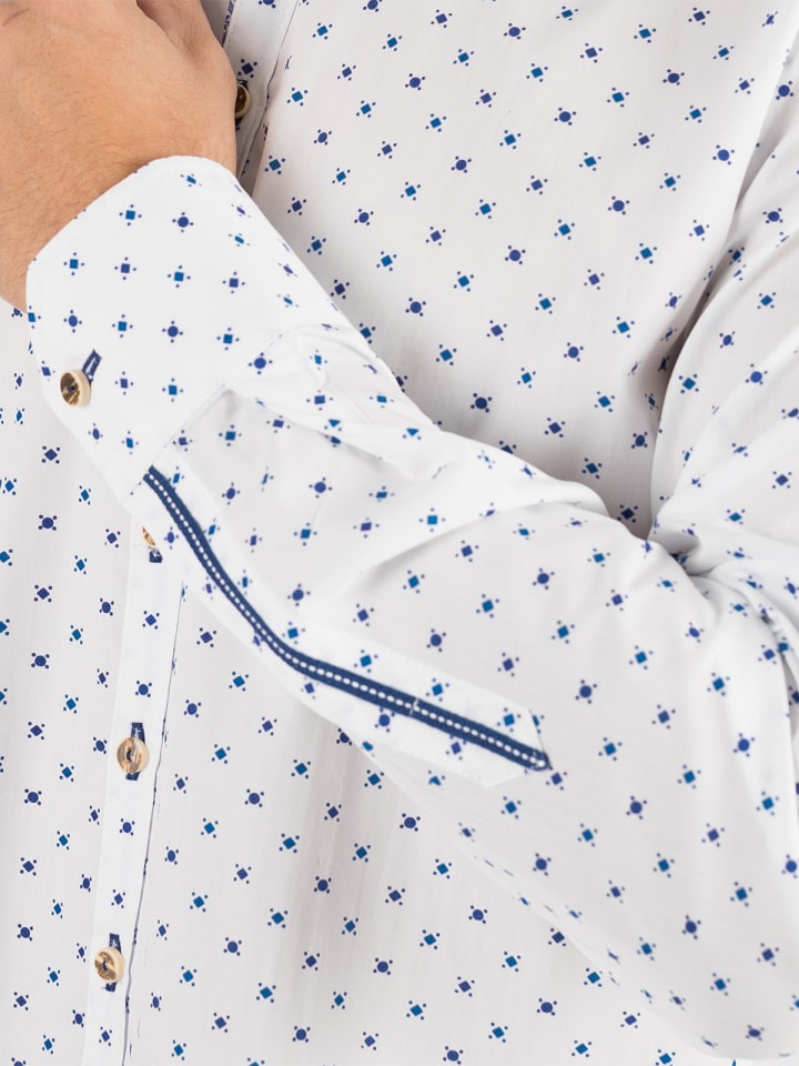 OS-Trachten Trachtenhemd 420000-3456 in weiß-blau günstig kaufen XS