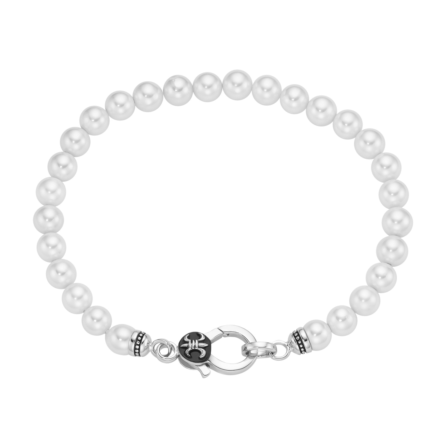Armband mit weißen Muschelkern-Perlen. Silber 925