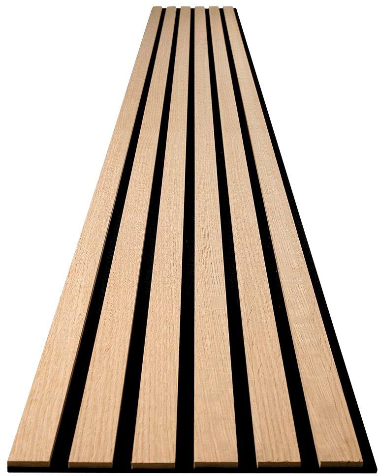 acous Schallschutzpaneel acous COMFORT Eiche, BxL: 30x250 cm, 0,75 qm, (Spar-Set, 6-tlg) 6 Echtholz-Dekoleisten mit schwarzem 4 mm Filz-Akustikträger