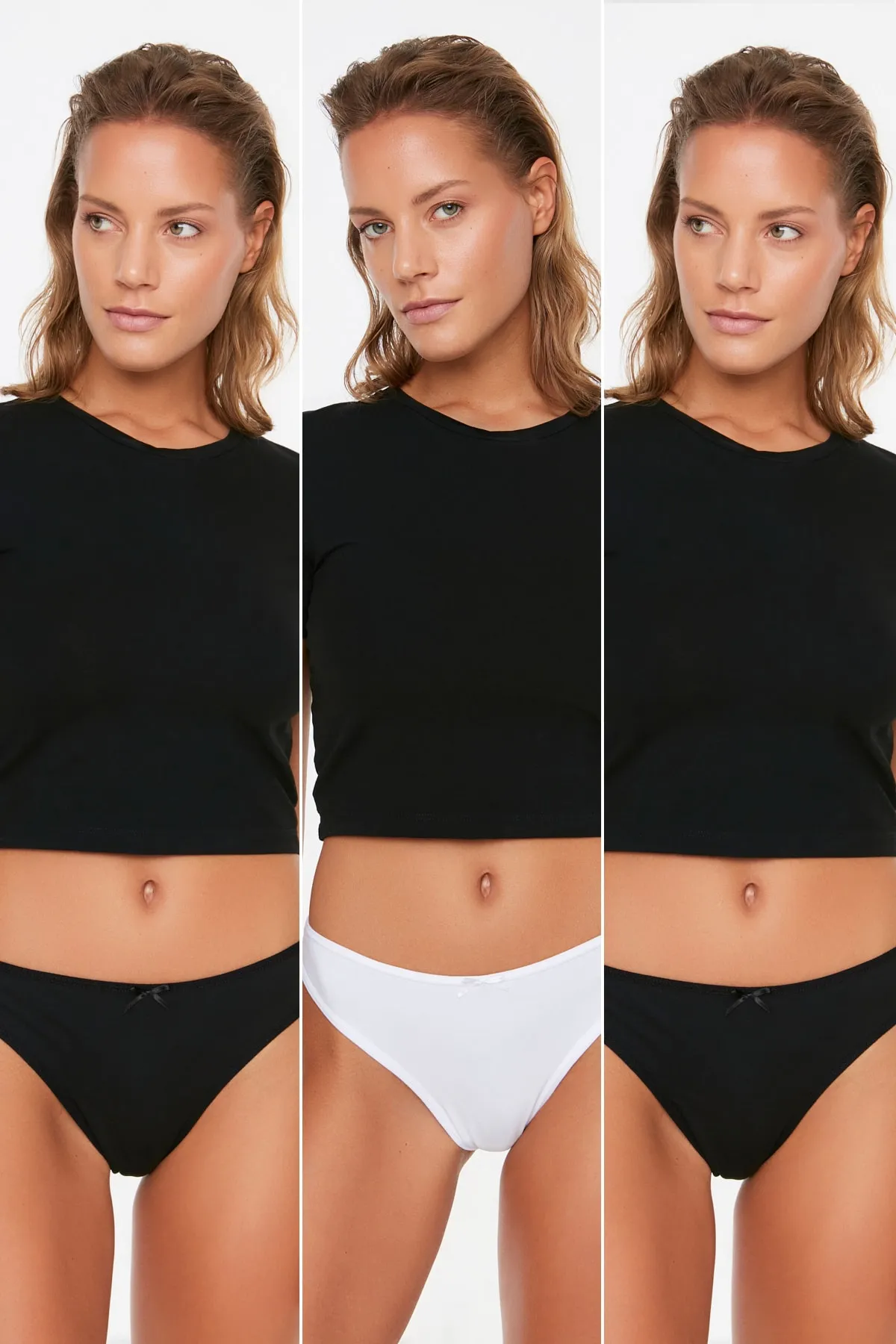Trendyol Collection  Schwarz-weiße 3er-Pack Baumwoll-Slips mit Spitzendetail THMAW21KU0012