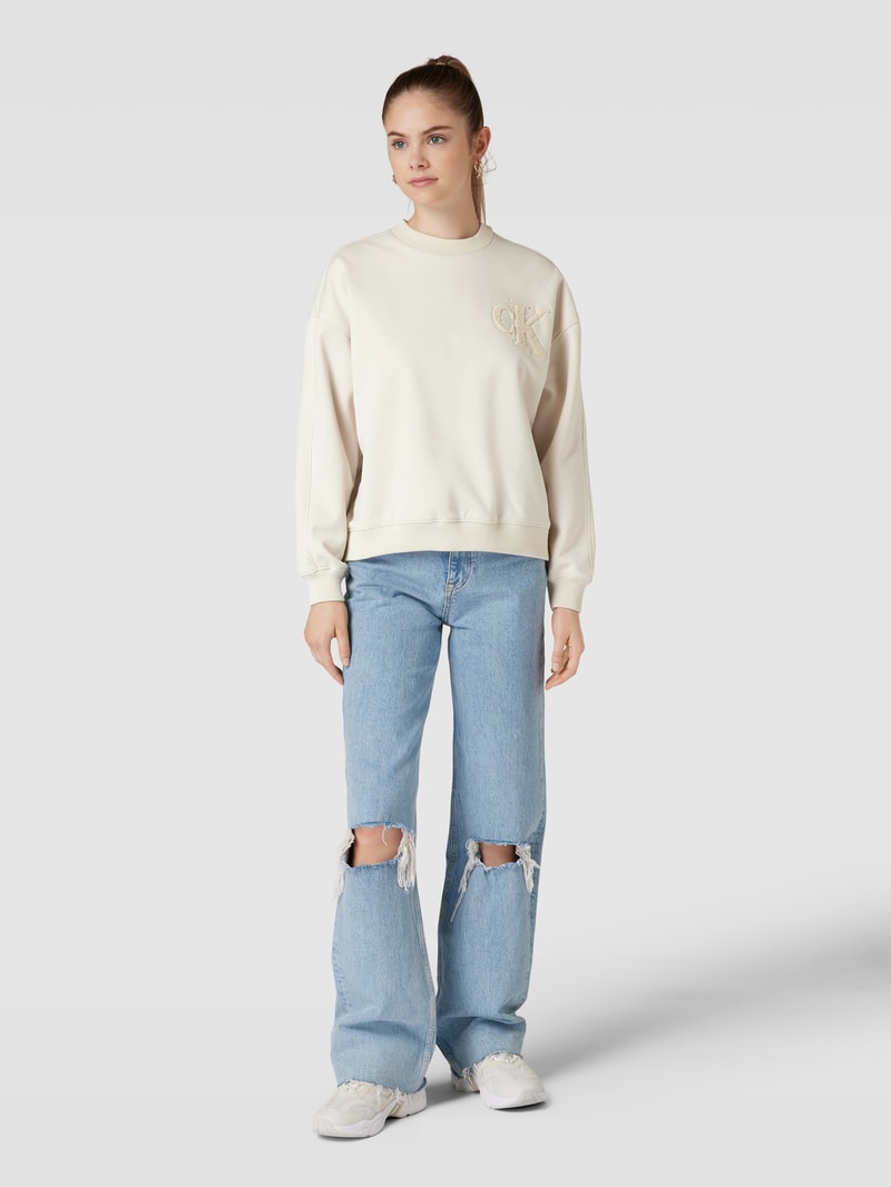 Sweatshirt mit Label-Detail Modell 'CHENILLE' in beige