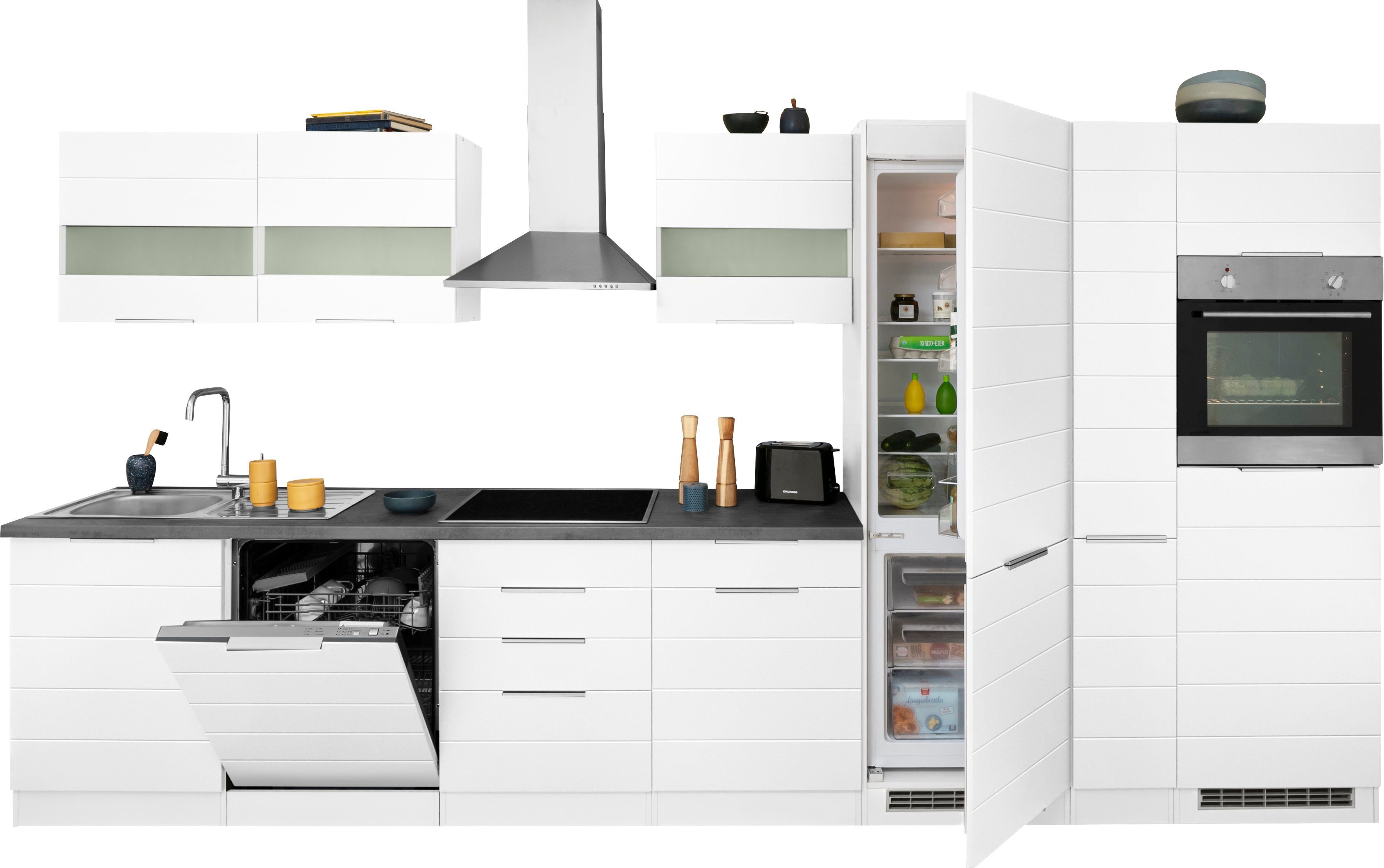 HELD MÖBEL Küche Luhe, 390 cm breit, wahlweise mit oder ohne E-Geräten, gefräste MDF-Fronten