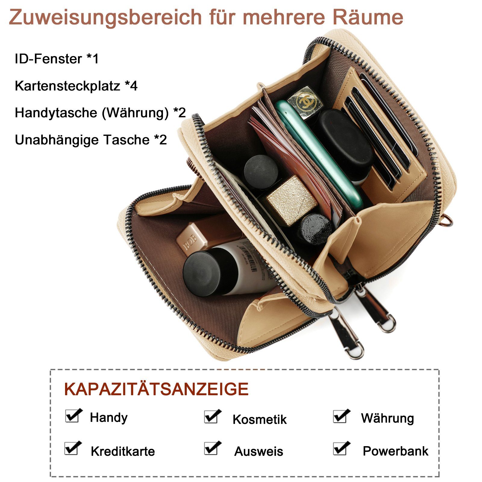 TAN.TOMI Schultertasche Damen-Umhängetasche Klein, Handytasche mit Geldbörse zum Umhängen