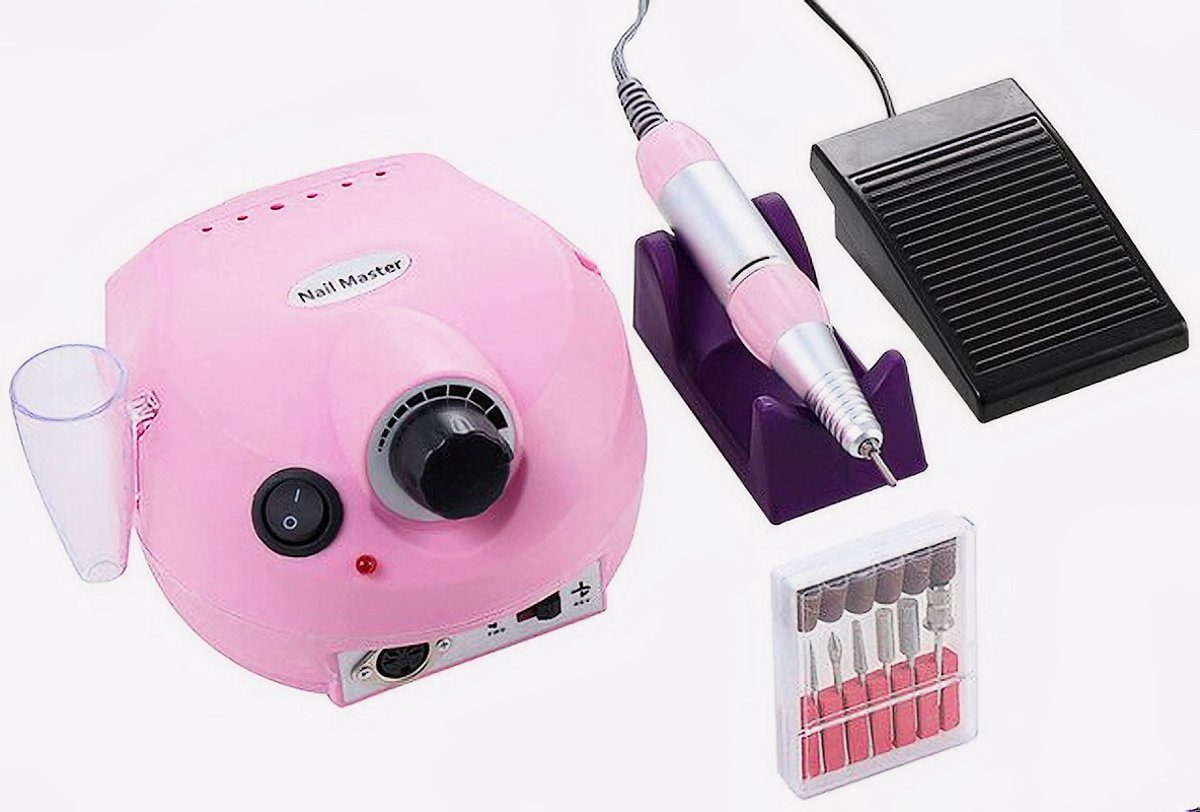 World of Nails-Design Maniküre-Pediküre-Set Profi Nagelfräser 65W bis 35000 U/min mit Fußschalter und Bit-Set, Für Maniküre und Pediküre geeignet