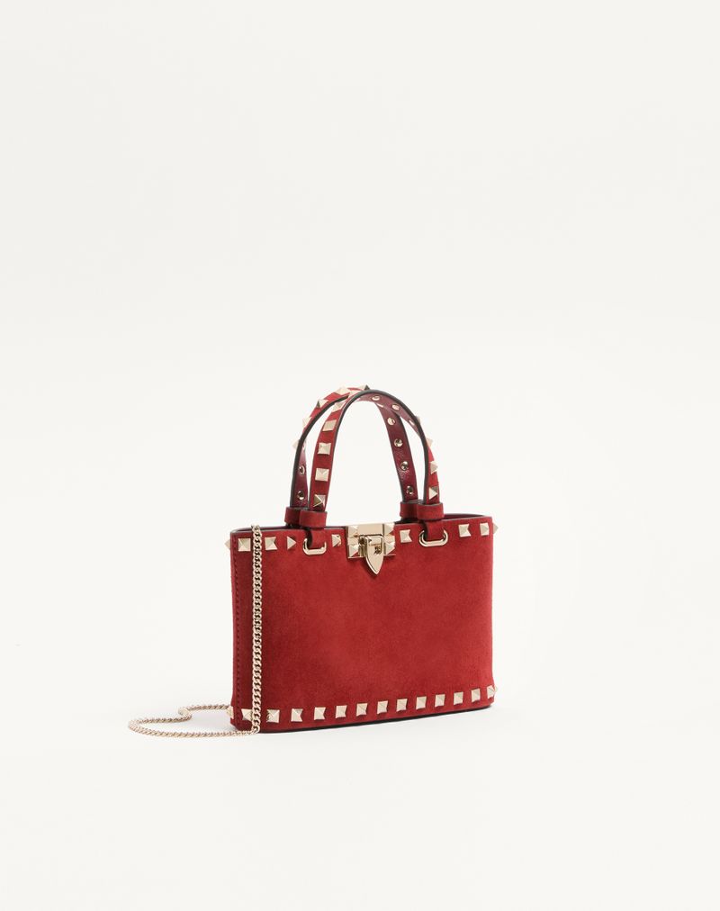 Mini sacola de compras Rockstud em camurça