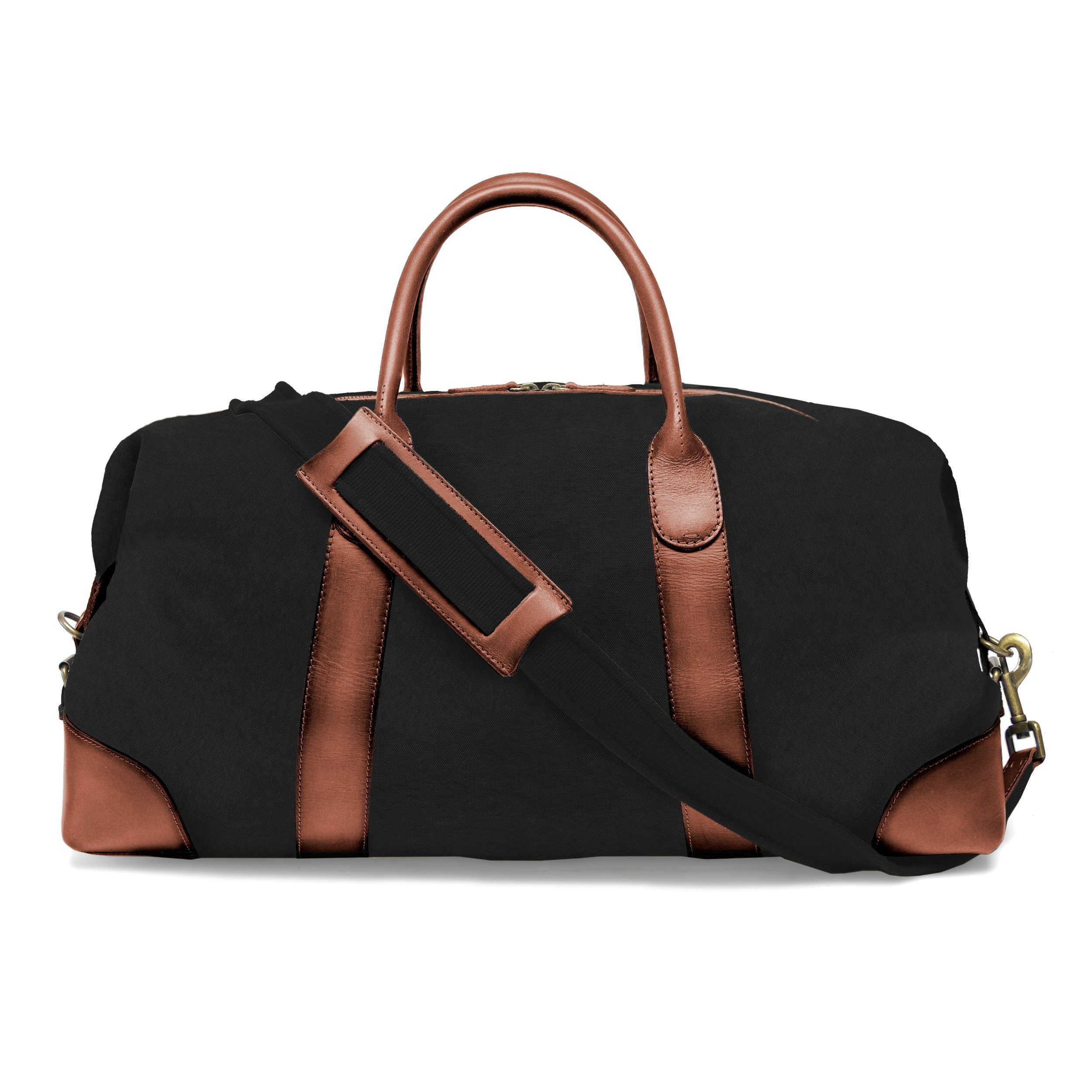 DRAKENSBERG Reisetasche Weekender David (L) Schwarz/Braun, Herren, Damen, im Vintage-Design, Canvas und Büffelleder, handgemacht