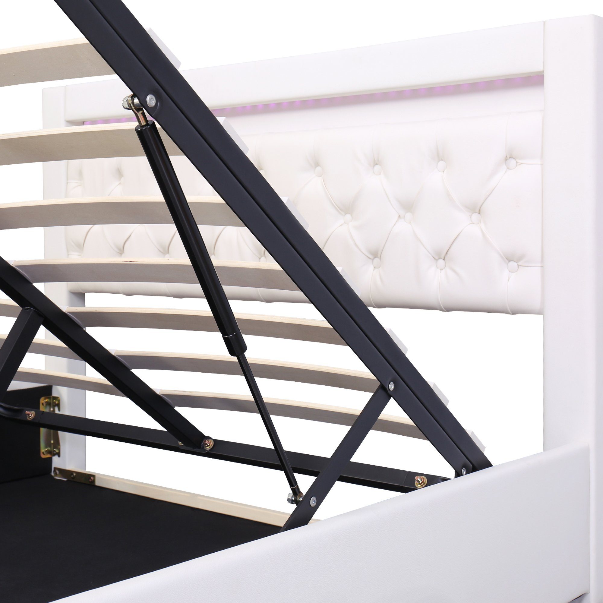 REDOM Polsterbett Polsterbett Doppelbett Stauraumbett Bett mit Lattenrost ohne Matratze (Leder, Hydraulisch 140 x 200 cm/180 x 200 cm), Funktionsbett mit Lattenrost und Stauraum, Mit LED-Beleuchtung