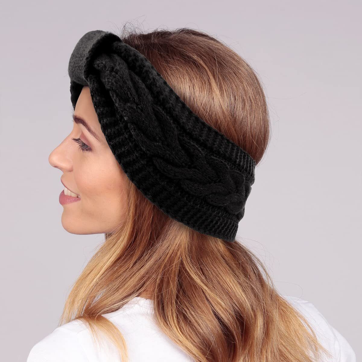 YYV Haarband Stirnband Damen Winter,Gestrickte Haarreifen für Frauen Mädchen, 3-tlg., Verdicken Stirnbänder Ohrenwärmer für Outdoor Sport,Skifahren,Laufen