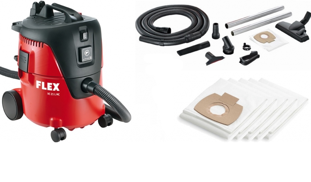 Aspirador de pó de segurança Flex-tools 409979 VC 21 L MC com limpeza manual do filtro, 20 litros, classe L + 5 sacos de filtro.