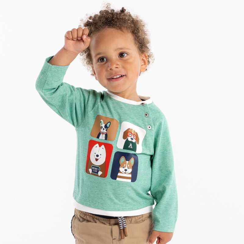 T-shirt micro rayures animaux vert bébé garçon