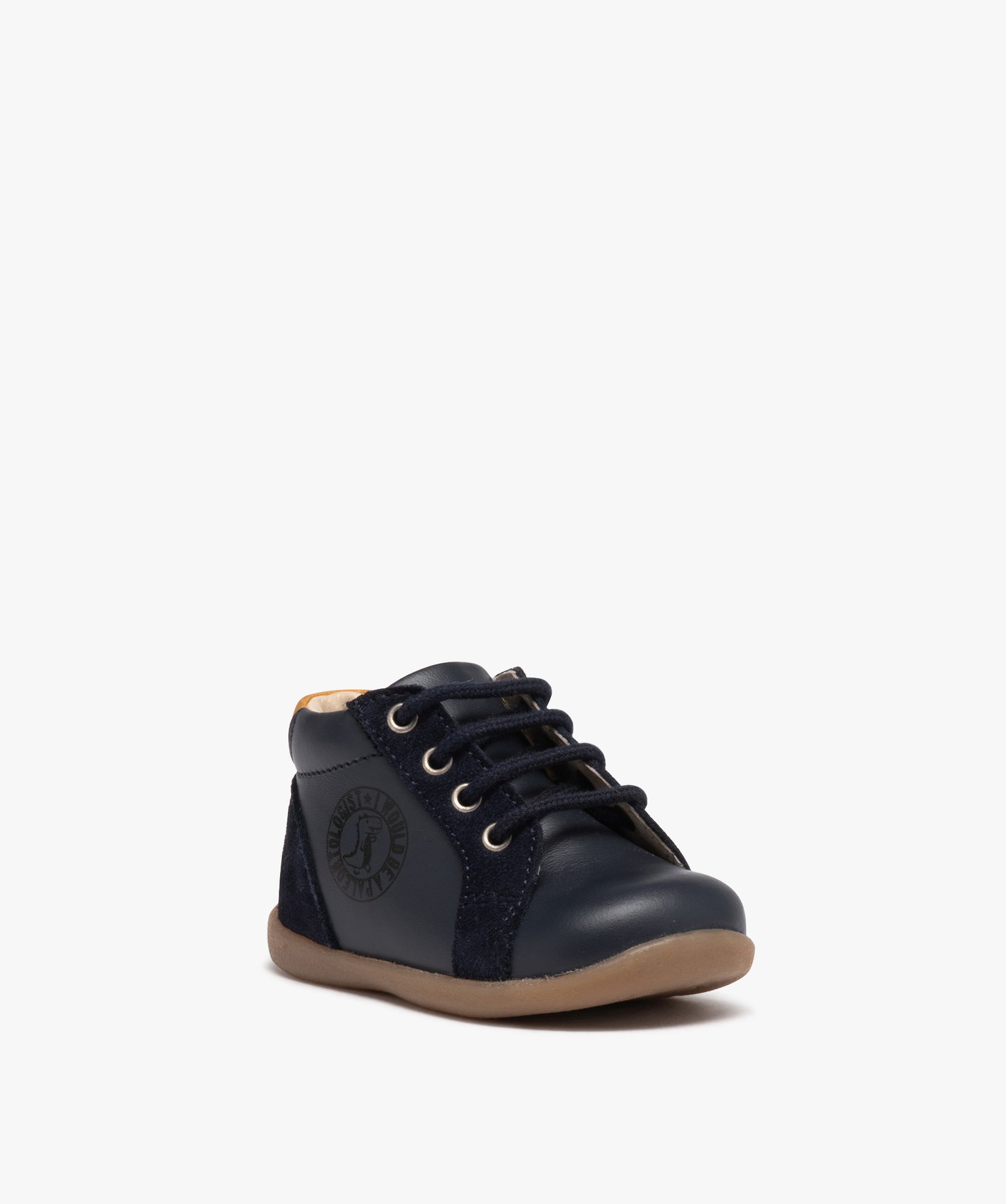 Chaussures premiers pas bébé Garçon en cuir uni et à lacets marine | GEMO