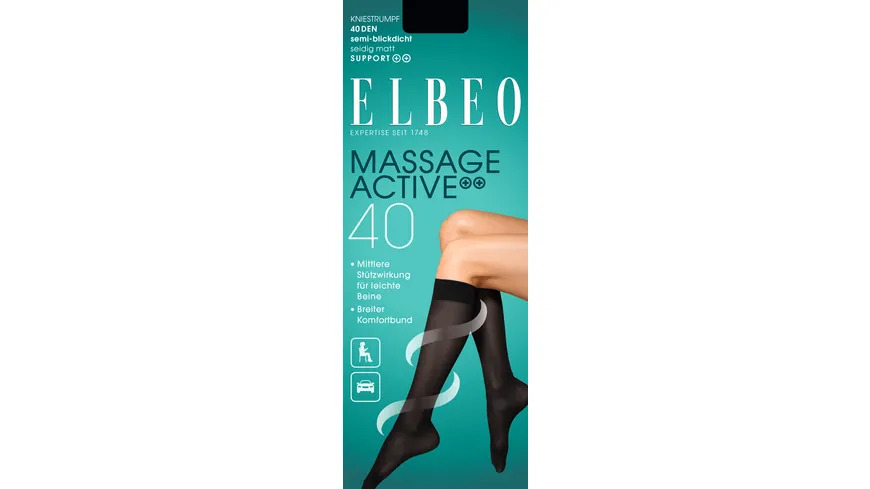 ELBEO Damen Kniestrümpfe Massage Active 20 DEN schwarz