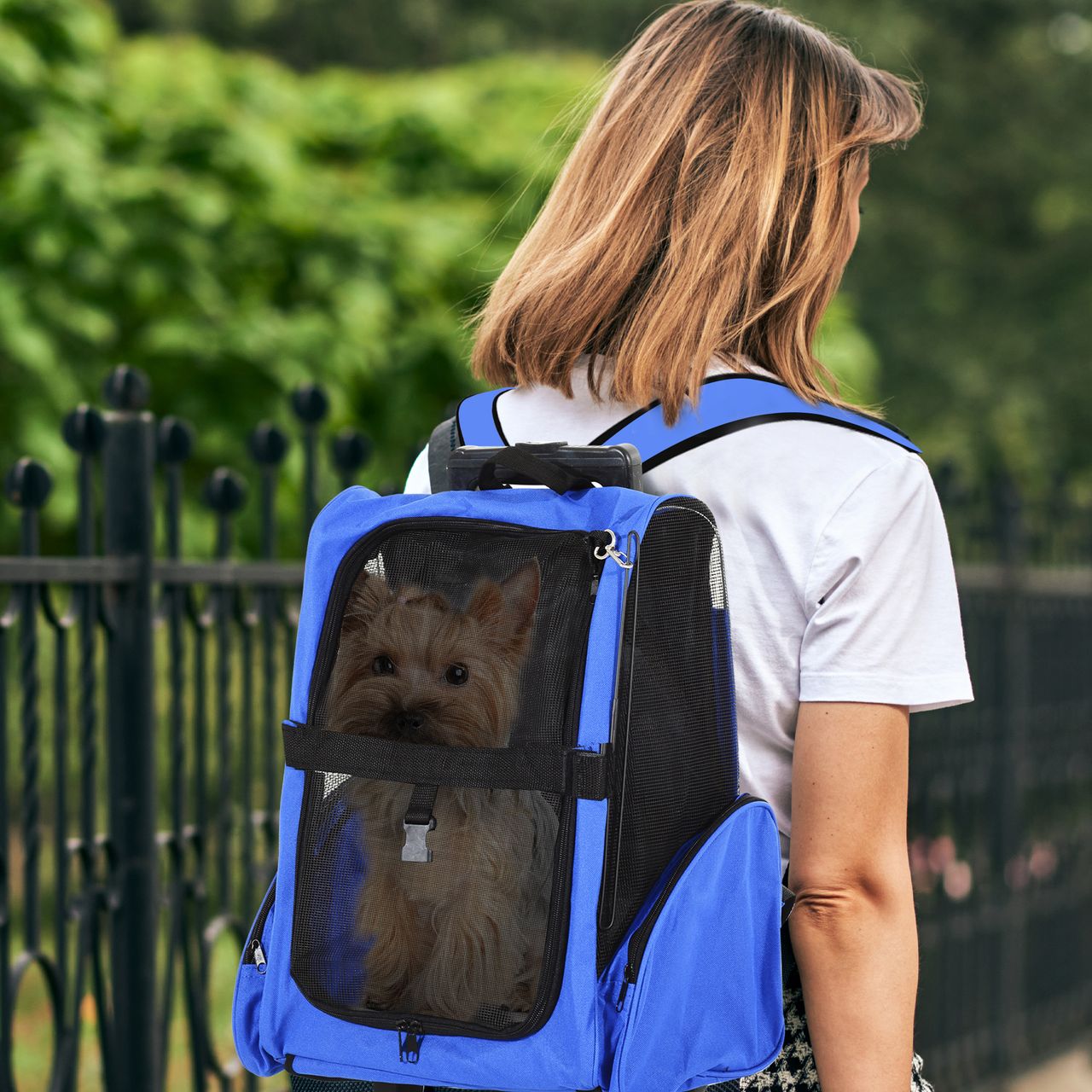 PawHut Hundetrolley Transporttasche Tragetasche 2-in-1 Haustierrucksack Blau