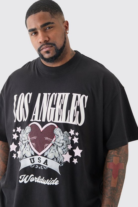 Plus schwarzes Oversize T-Shirt mit Los Angeles Print